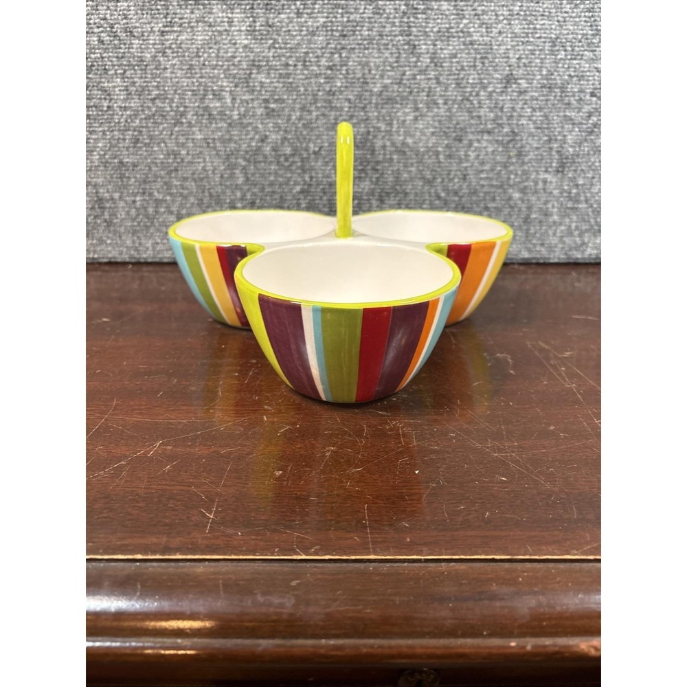 Crate & Barrel~Carnival/Raya Stripe~3 Section Condiment Server Tray W Handle